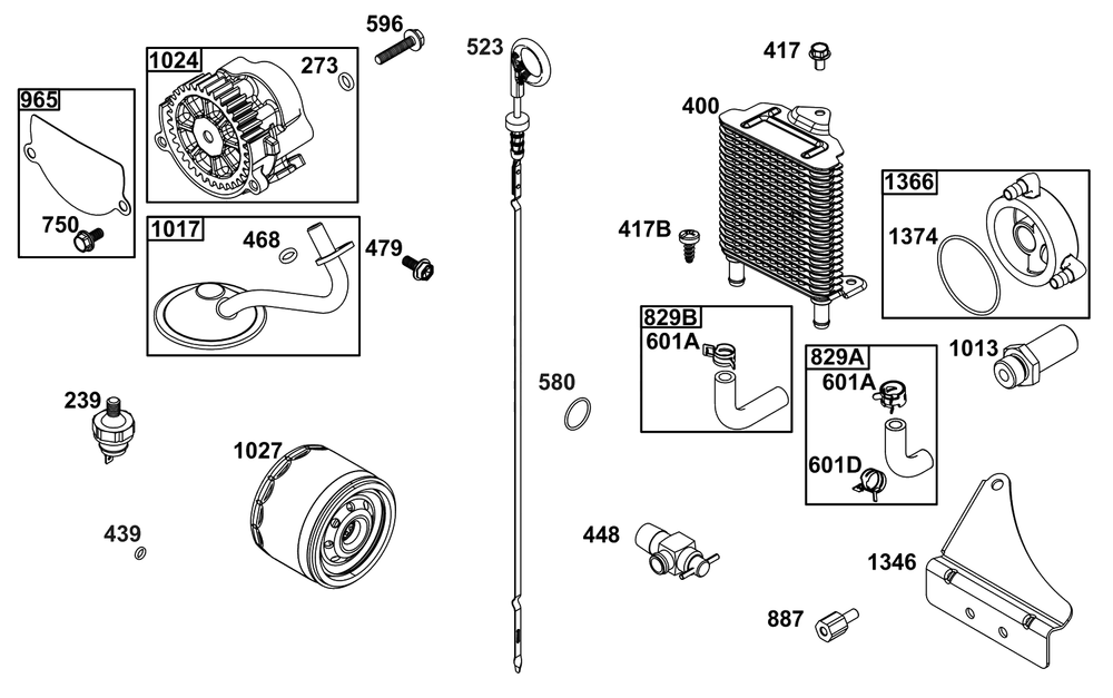 Lubrication Group Diagram and Parts List for 613377-0001-E1  Briggs and Stratton Engine